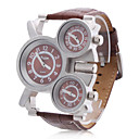Unisexhorloge Met PU-Leren Bandje (3 tijdzones, bruin)