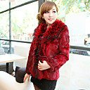 Long Sleeve Fox Fur Collar Office/Party Rabbit Fur Coat (More Colors)