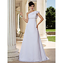 A-line One Shoulder Sweep/ Brush Train Chiffon Wedding Dress