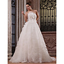 a-line Strapless Gericht Zug Tüll Satin Brautkleid