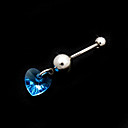 Pretty Stainless Steel Blue Heart Shape Crystal Belly Ring