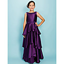 A-line Bateau Floor-length Elastic Woven Satin Junior Bridesmaid Dress