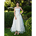 A-line Strapless Ankle-length Organza Wedding Dress