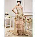 A-line Strapless  Court Train Taffeta And Organza Wedding Dress