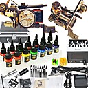 2 fer à la main fonte pistolet de tatouage kit avec 14 * 15ml d'encre couleur