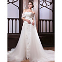 A-line Off-the-shoulder Cathedral Train Satin Tulle Wedding Dress With Veil