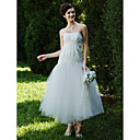 A-line Strapless Ankle-length Tulle Taffeta Wedding Dress