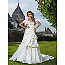 Trumpet/Mermaid Sweetheart Strapless Chapel Train Satin Wedding Dress With A Wrap
