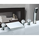 Contemporáneo cromado Tres asas grifo cascada bañera con ducha de mano