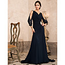 A-line V-neck Sweep/ Brush Train Chiffon Evening Dress