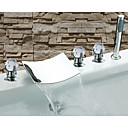 Contemporáneo cromado Tres asas grifo cascada bañera con ducha de mano