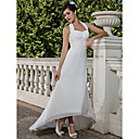 Sheath/Column Empire Halter Asymmetrical Chiffon Wedding Dress with Beaded Appliques