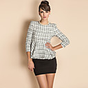 TS Checked Quarter Sleeve Ruffle Waist Tweed Blouse (More Colors)
