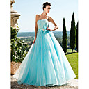 A-line Strapless Floor-length Tulle And Satin Evening Dress With Sequins