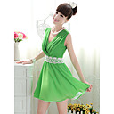 Women's V Neck Waist Gathered Dress(Slim Cut)
