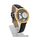 Women's Leather Quartz Movement Glass Round Shape with Rhinestone Dress Watch