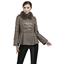 Fashion Long Sleeve Fox Fur Collar Casual Lambskin Leather Jacket with Down