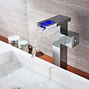 Chrome Finish Single Handle Color Changing LED Waterfall Bathroom Sink Faucet(Tall)