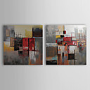 Hand-painted Abstract Oil Painting with Stretched Frame - Set of 2