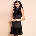 TS Mesh Collar Decor Velvet Vest Dress