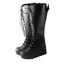 Handmade Black PU Cuir 7cm Wedge Pays Lolita Bottes