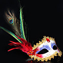 Peacock Feather and Eye Shadow Red PVC Holiday Half-face Mask
