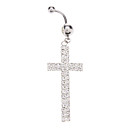 Fully-jewelled Cross Stainless Steel Navel Ring