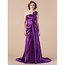 Sheath/Column One Shoulder Court Train Stretch Satin Mother of the Bride Dress