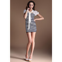 AYIASHA Shawl Collar Stripe Lace Bodycon Dress