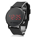 Unisex Jelly Sports Style Round Mirror Face Red Light LED Wrist Watch - Black