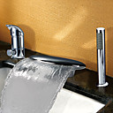 Contemporary Widespread Waterfall Two Handles Tub Faucet With Handshower(Chrome Finish)