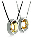 Couple's Real Gold Plated Double Ring Crystal Inlaid Necklace(2 PCS)