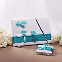 Libro de invitados de la boda y la pluma conjunto con las flores acrílicas (más colores)