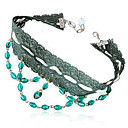 Elegant Bead Lace Choker Necklace in Dark Green