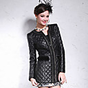 Long Sleeve Collarless Lambskin Leather With Mink Fur Casual/Party Coat