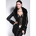 Long Sleeve Fox Fur Shawl Collar Lambskin Leather With Lamb Fur Casual/Party Coat