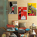 Stretched Canvas Print Cartoon People and Cities Set of 3 1301-0225