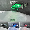 Chrome Finish Contemporary Waterfall Color Changing LED Bathroom Sink Faucet