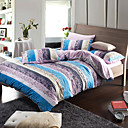 Morden Grey/Blue Stripe With Flowers Flannel Full / Queen / King 4-Piece Duvet Cover Set