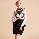 TS Contrast Color Lace Decor Stand Collar Blouse Shirt
