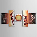 Hand-painted Abstract Oil Painting with Stretched Frame - Set of 5