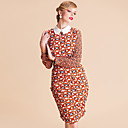 TS Contrast kraag lange mouwen Print Verzameld Dress