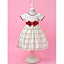 A-line | Principessa Jewel tè lunghezza raso Flower Girl Dress
