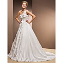 A-line One Shoulder Chapel Train Taffeta Wedding Dress