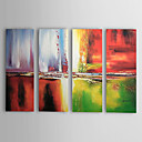 Hand-painted Abstract Oil Painting with Stretched Frame - Set of 4