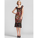 Sheath/Column Scoop Knee-length Stretch Satin Evening Dress