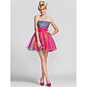 A-line|Princess Strapless Short/Mini  Satin|Tulle Evening Dress