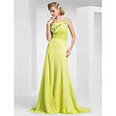 A-line One-Shoulder Sweep Train Chiffon Evening Dress
