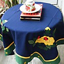 Deep Blue Floral Square Embroidered Cotton Table Cloth