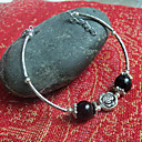 Women's Simple Rose with Black Balls Silver Bracelet